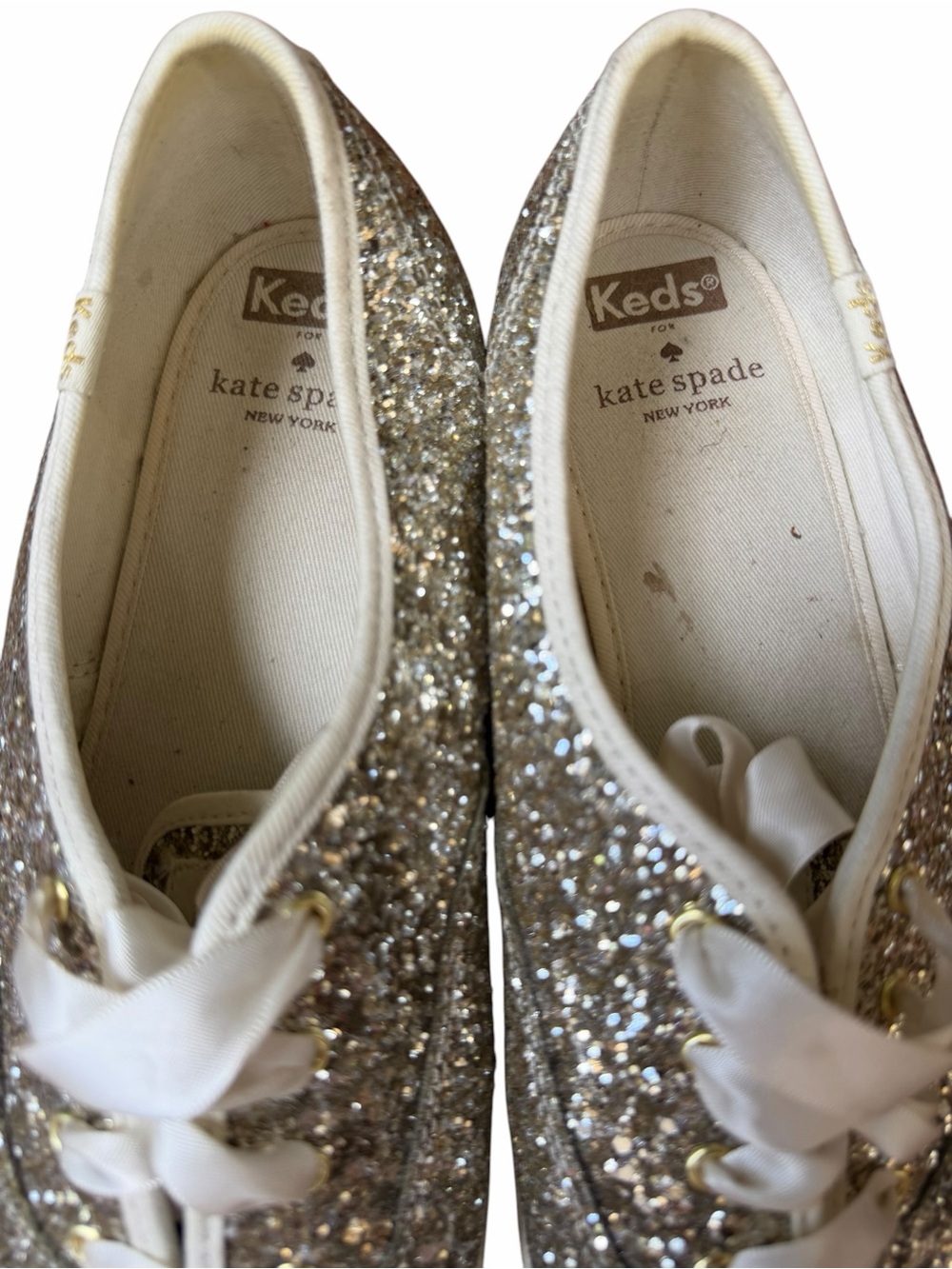 Kate Spade x Keds Champion Gold Glitter Sneakers Size 9.5 - Picture 6 of 8
